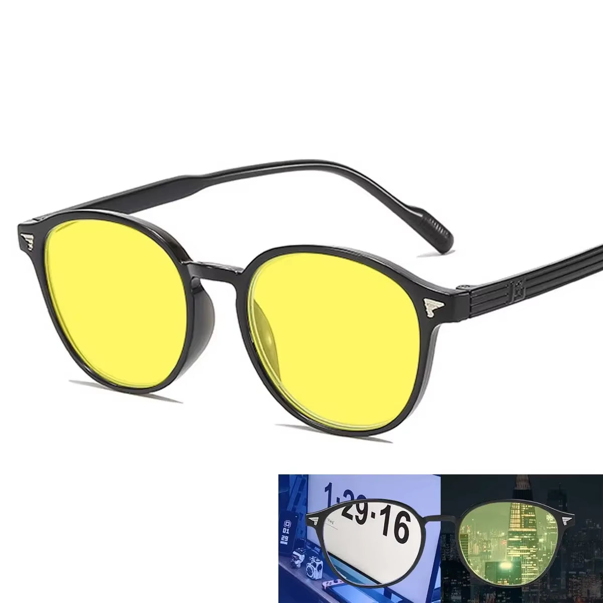 Round Frame Yellow Lens Night Vision Glasses for Men Women Ultralight Blue Light Blocking Eye Protection Eyewear for Driving